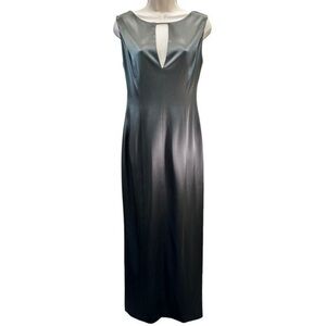 TAHARI Metallic military green Open back fitted gown dress